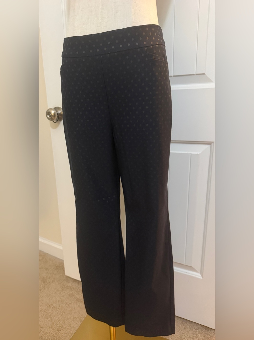 Chico's Dark Navy Blue Shiny Silver Polka-Dot Straight Leg Pants Sz 1.5 (10)